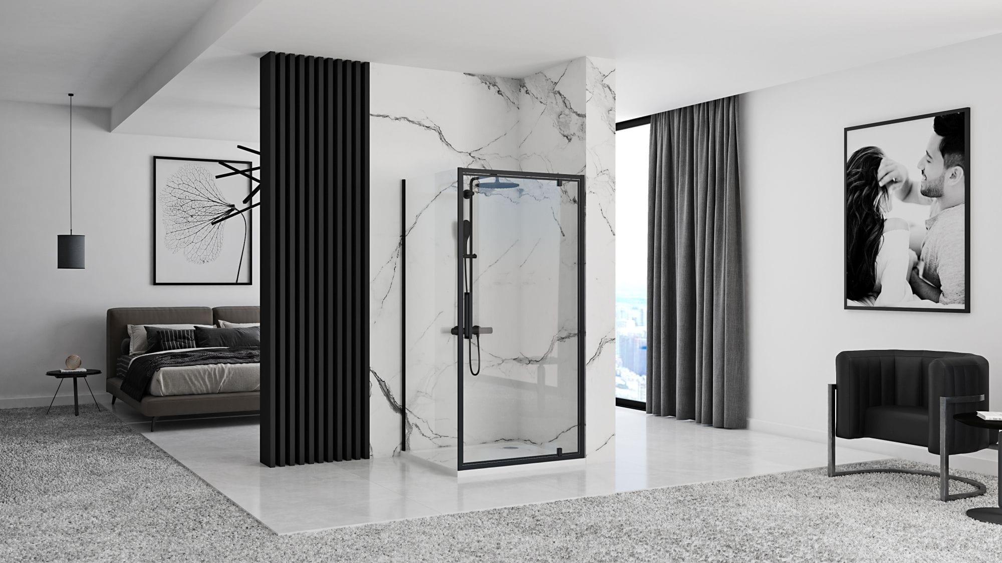 Cabină de duș Rea Rapid Swing, negru, 80x80 cm
