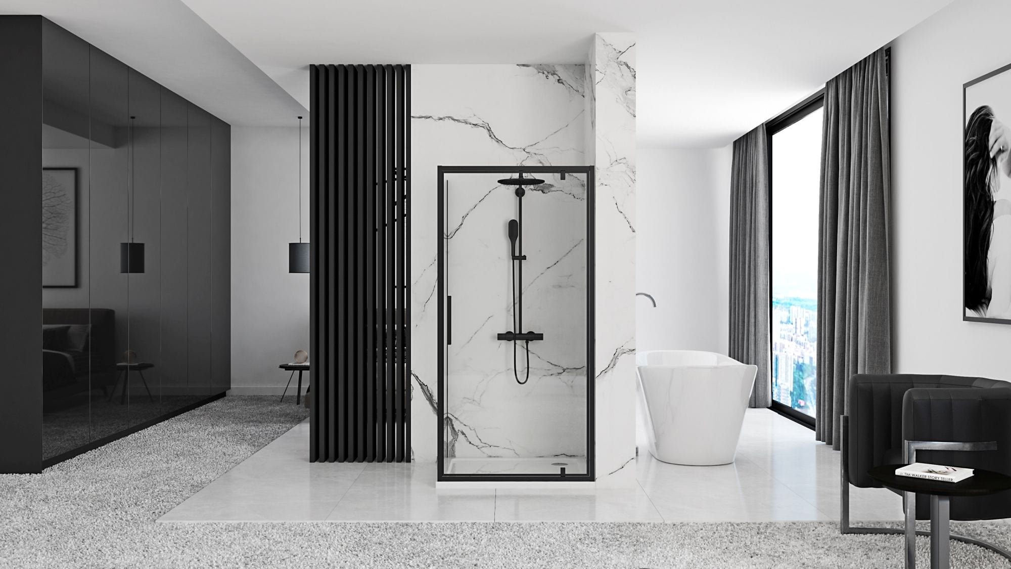 Cabină de duș Rea Rapid Swing, negru, 80x80 cm