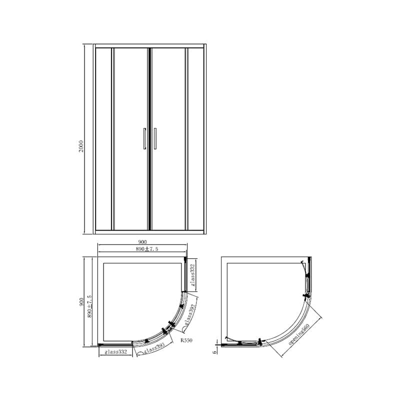 Cabină de duș semirotundă, Meda, Mediterraneo, crom, 90x200 cm