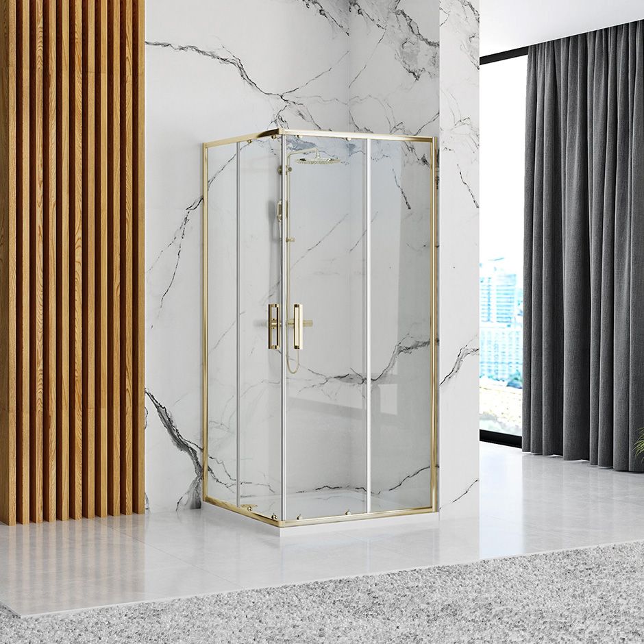 Cabina de dus de colt Rea Punto, auriu lucios, 80x80 cm