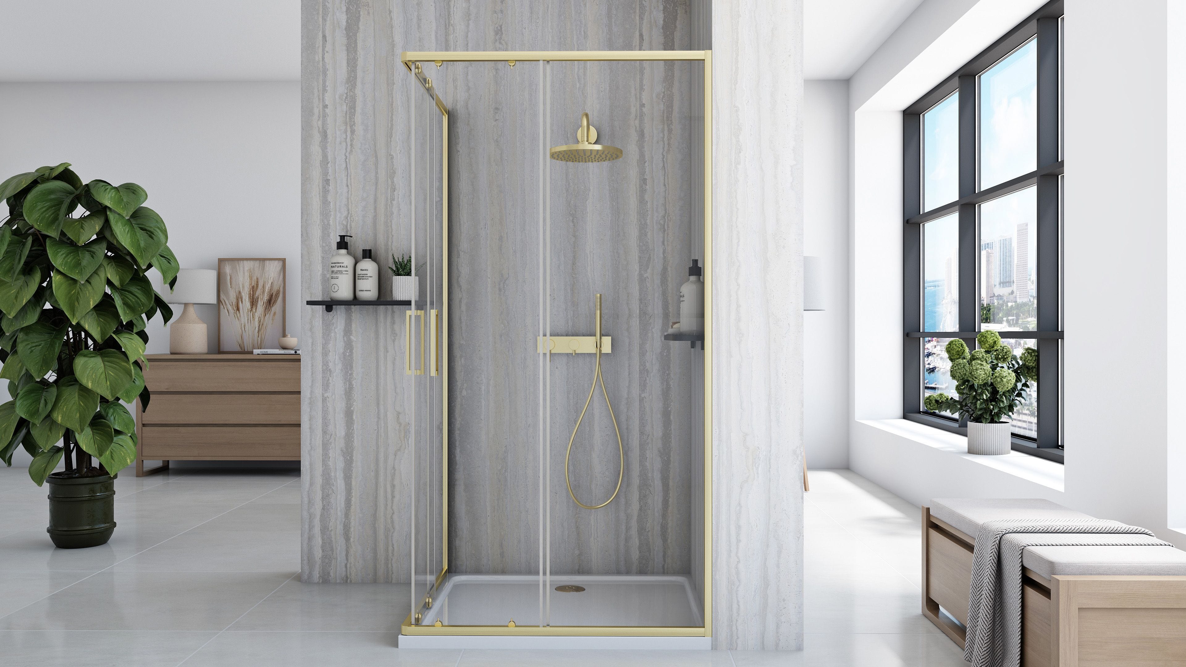 Cabina de dus Rea City, auriu periat, 80x100 cm