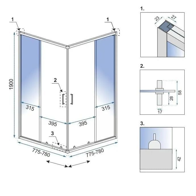 Cabina de dus Rea City, auriu periat, 80x80 cm