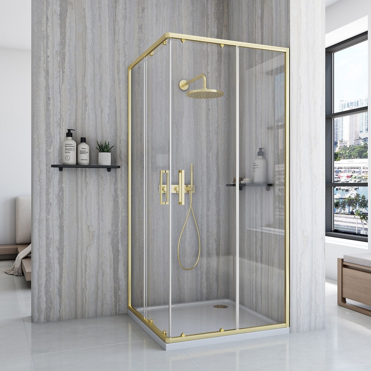 Cabina de dus Rea City, auriu periat, 80x80 cm