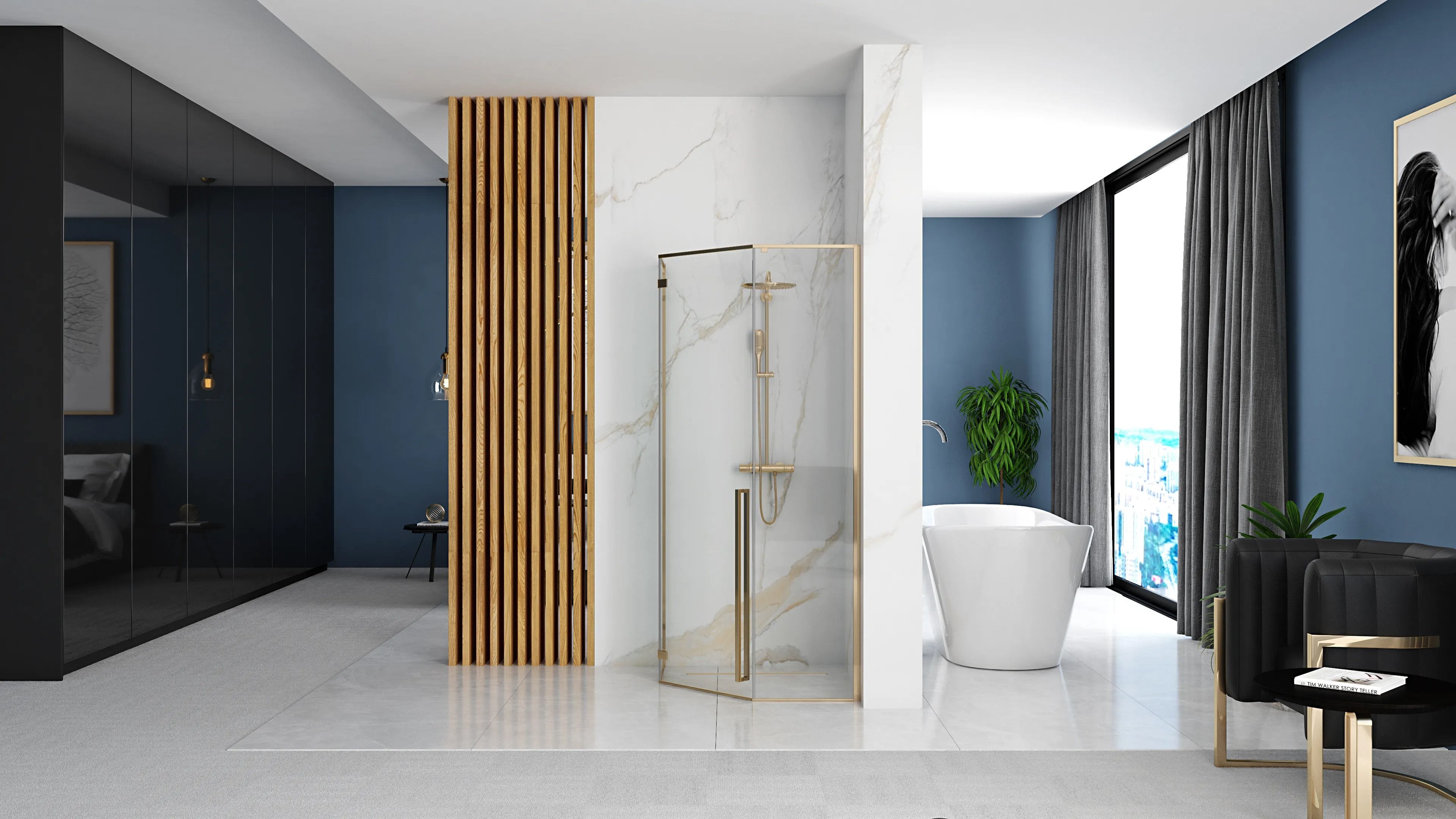 Cabina de dus Rea Diamond, auriu, 100x100 cm