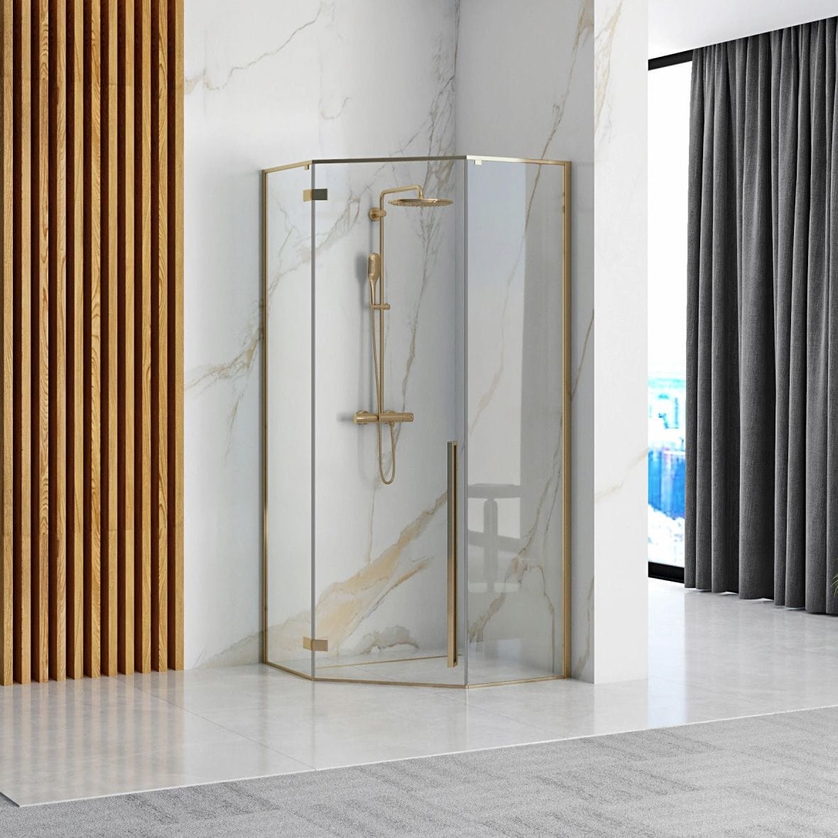 Cabina de dus Rea Diamond, auriu, 90x90 cm