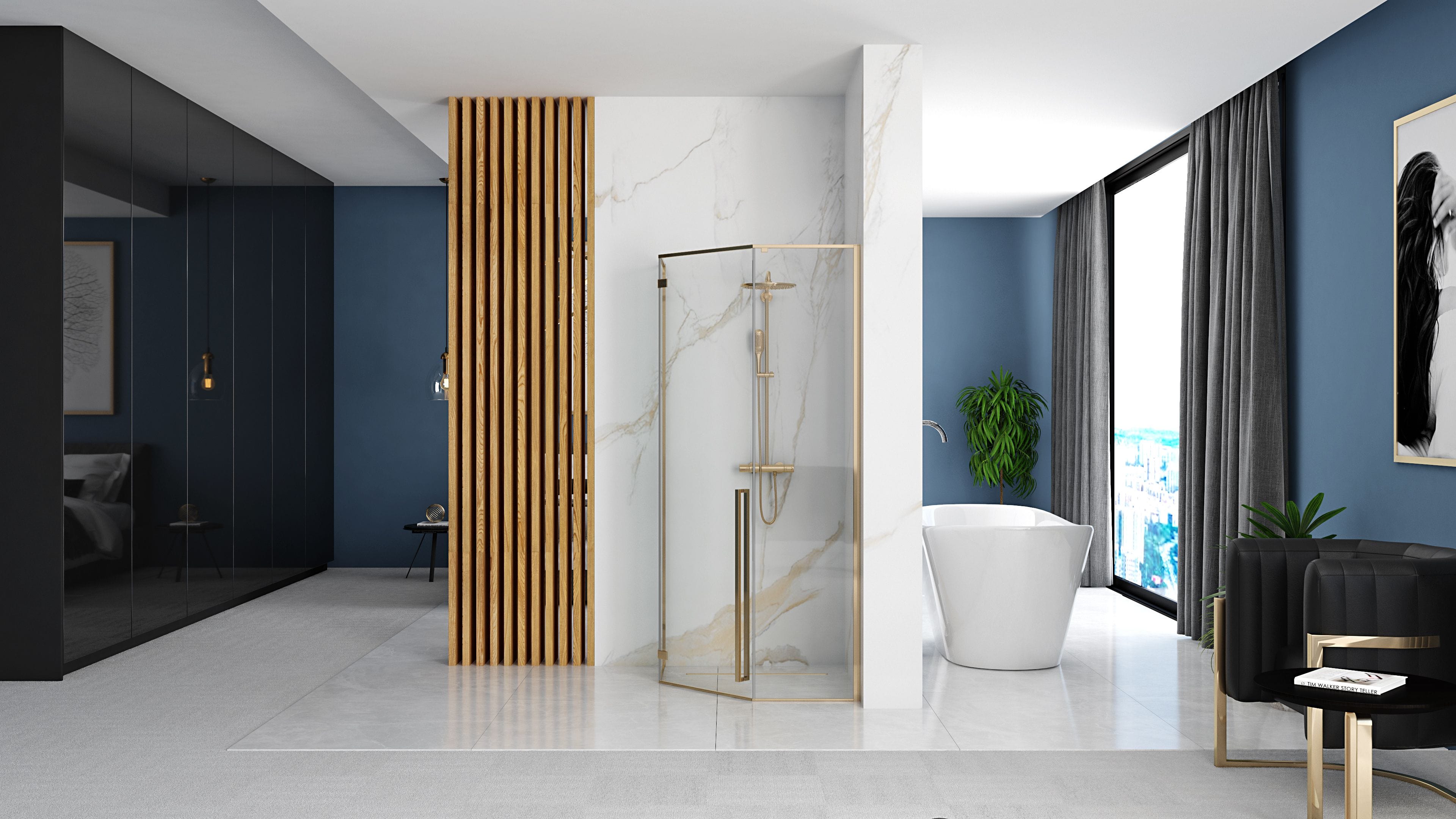 Cabina de dus Rea Diamond, auriu, 90x90 cm