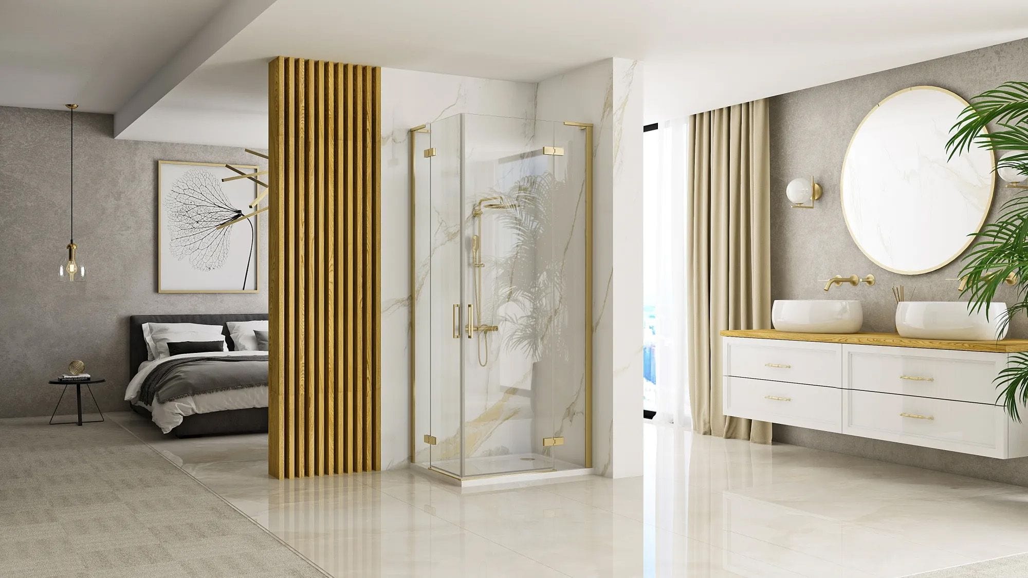 Cabina de dus Rea Hugo, auriu, 80x100 cm