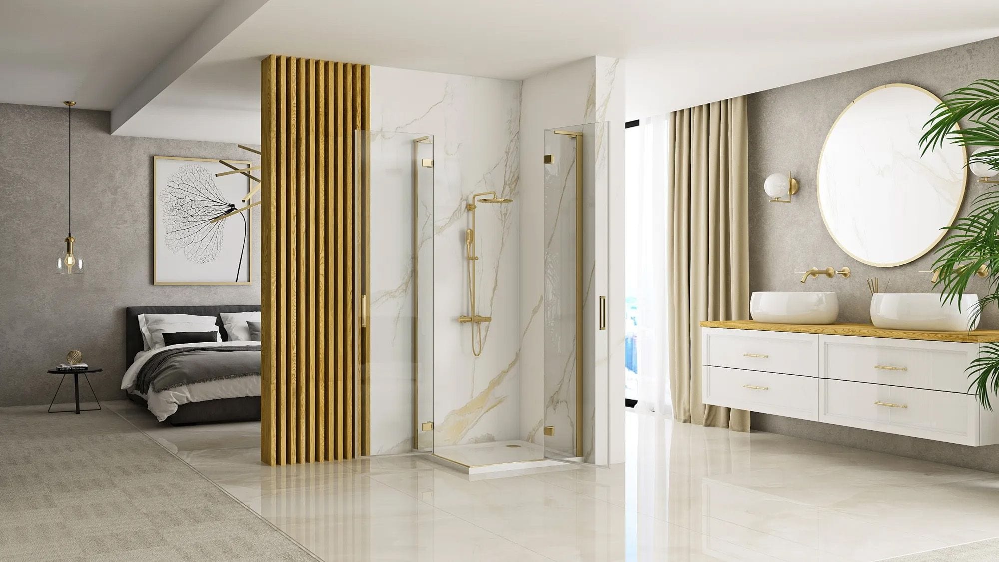 Cabina de dus Rea Hugo, auriu, 80x80 cm