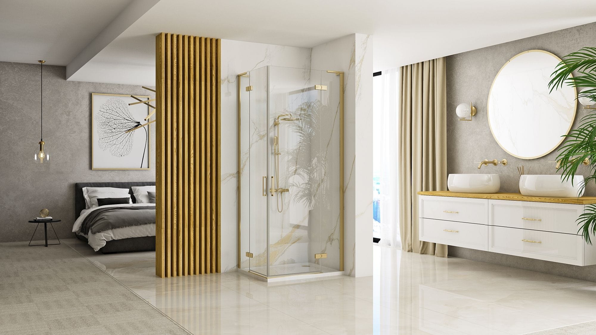 Cabina de dus Rea Hugo, auriu, 90x100 cm