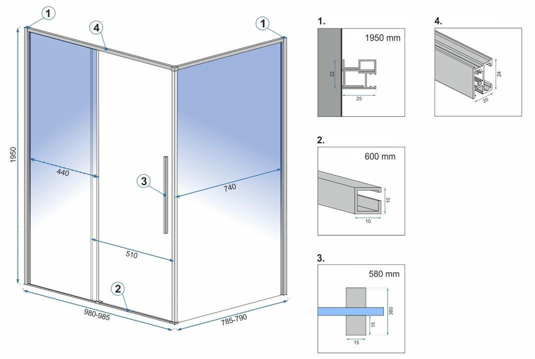 Cabina de dus Rea Solar 100x80 cm – profil cupru periat