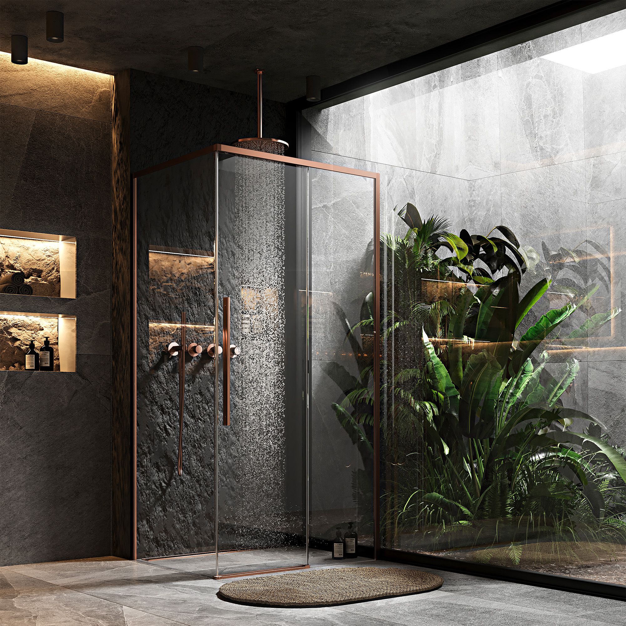 Cabina de dus Rea Solar 90x90 cm – profil cupru periat