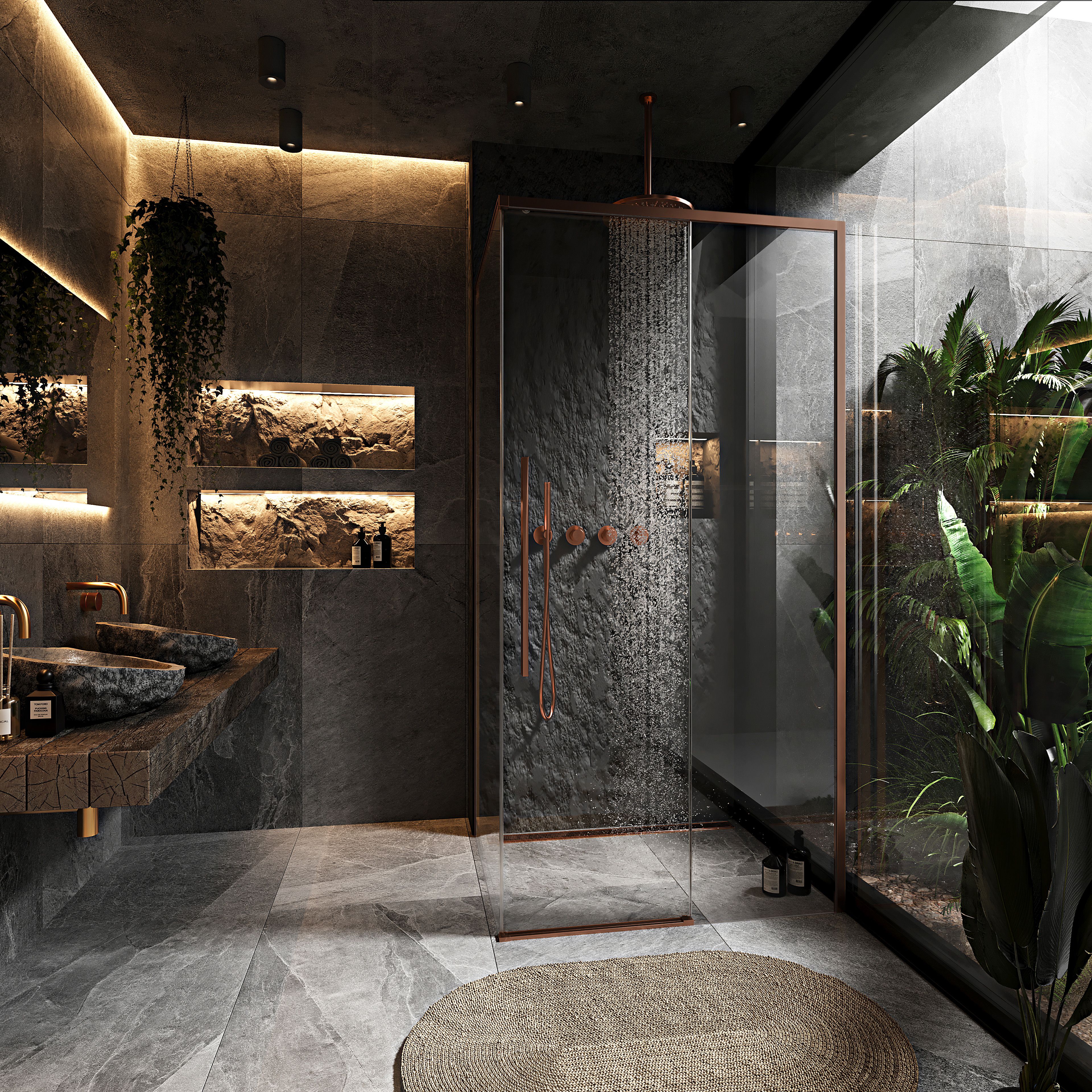 Cabina de dus Rea Solar 90x90 cm – profil cupru periat