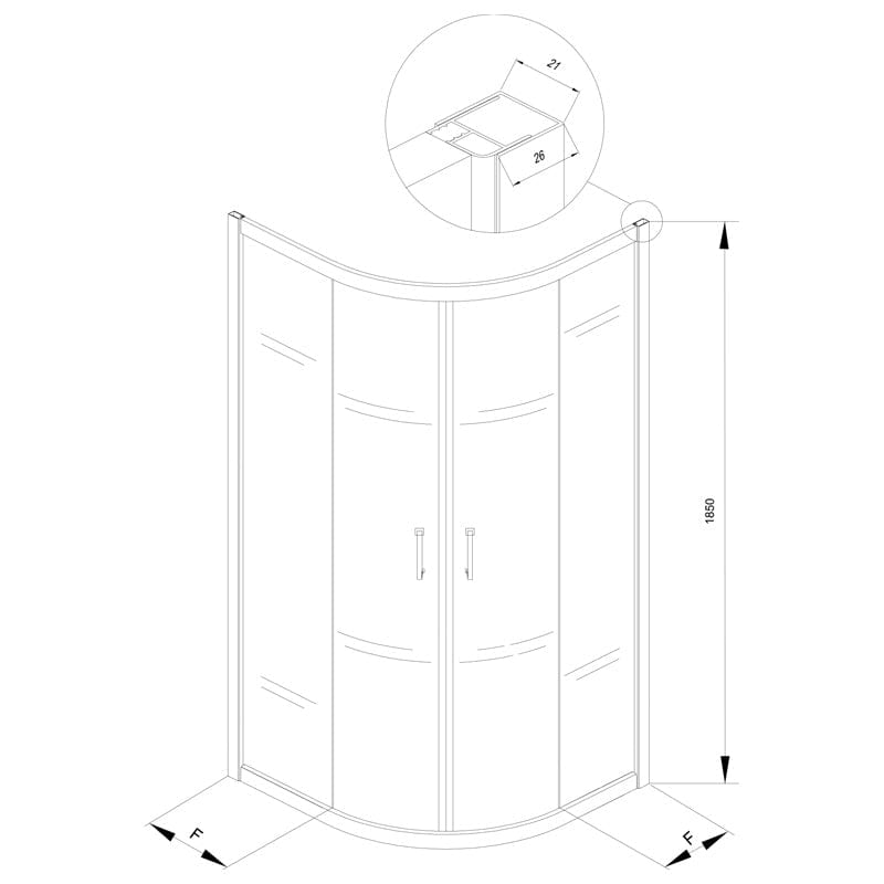 Cabina de dus semirotunda, Eco Quat, Kolpasan, 90 x 90 cm, R=55, profil negru