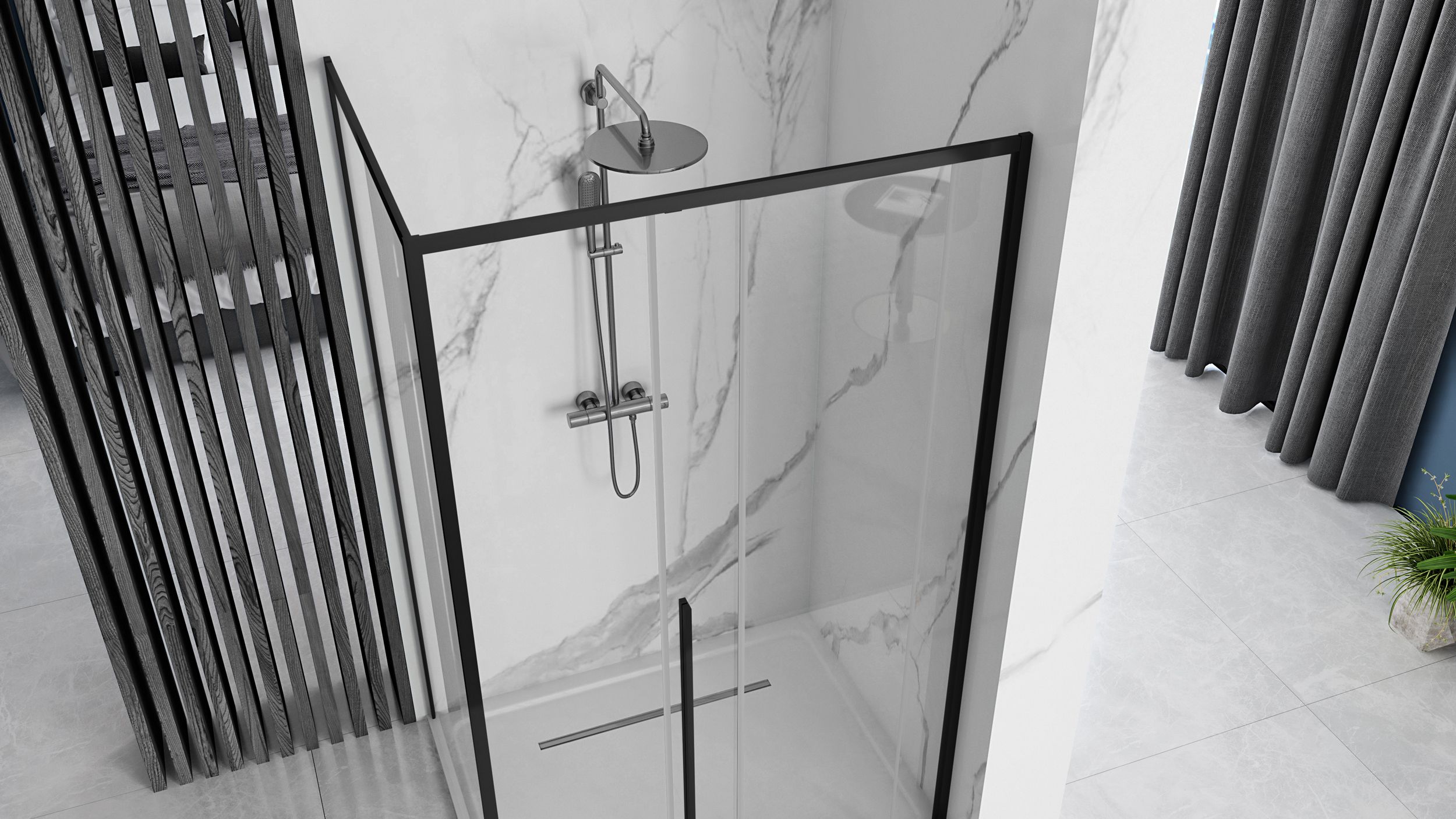 Cabina duș REA Solar 90x90 cm cu cadita Savoy – profil negru mat