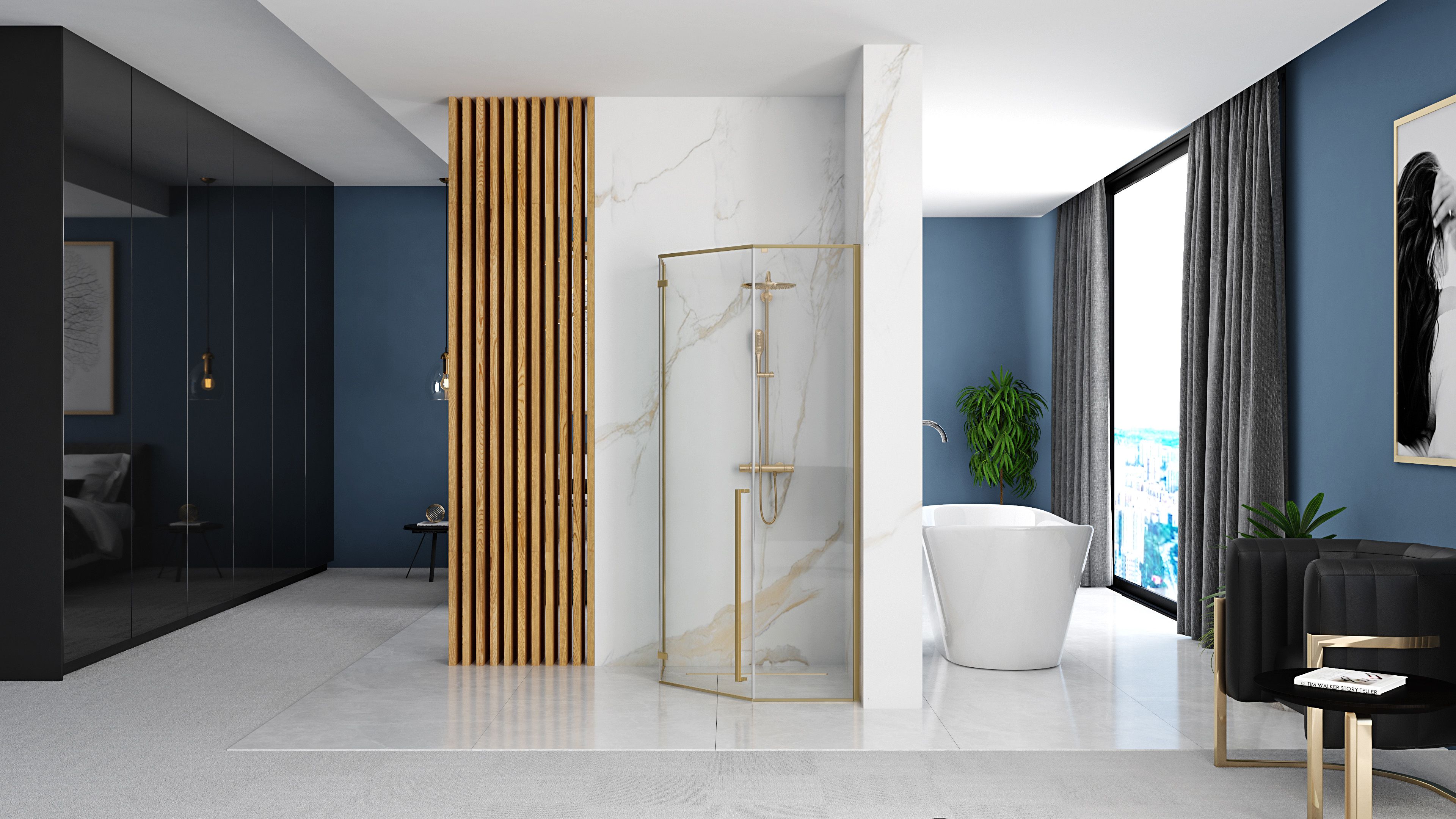 Cabina dus cu cadita Rea Diamond 90x90 cm – profil auriu periat