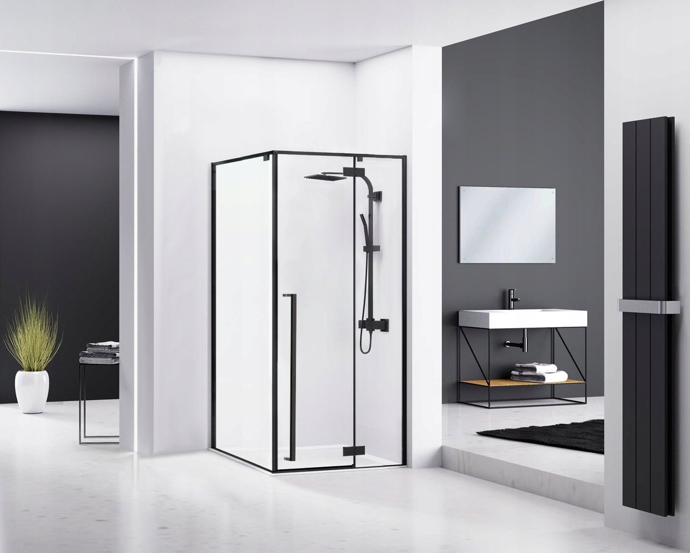 Cabina dus Rea Fargo 90x90 cm, cu cadita Savoy black – profil negru