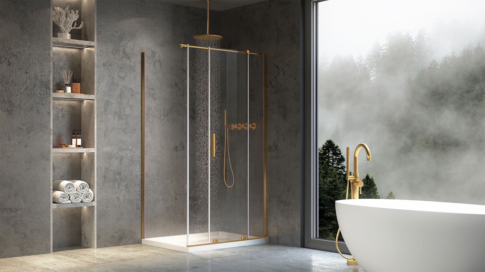 Cabina dus Rea Montana 100x90 cm – profil auriu periat