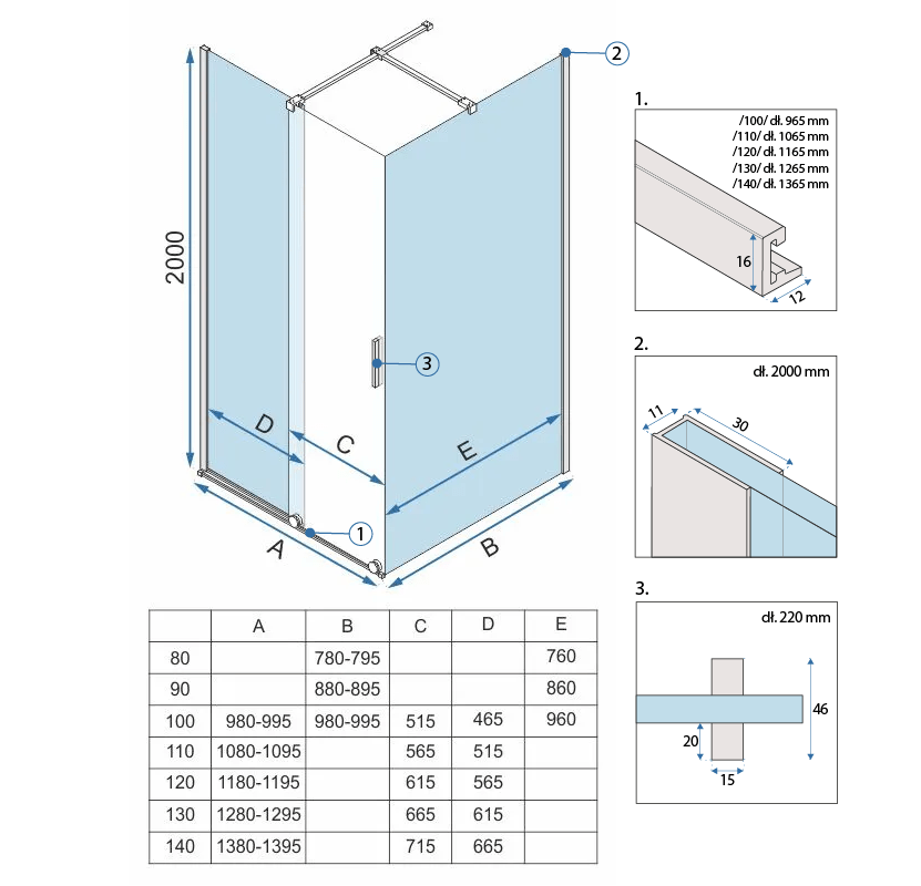 Cabina dus Rea Montana 140x80 cm – profil auriu periat