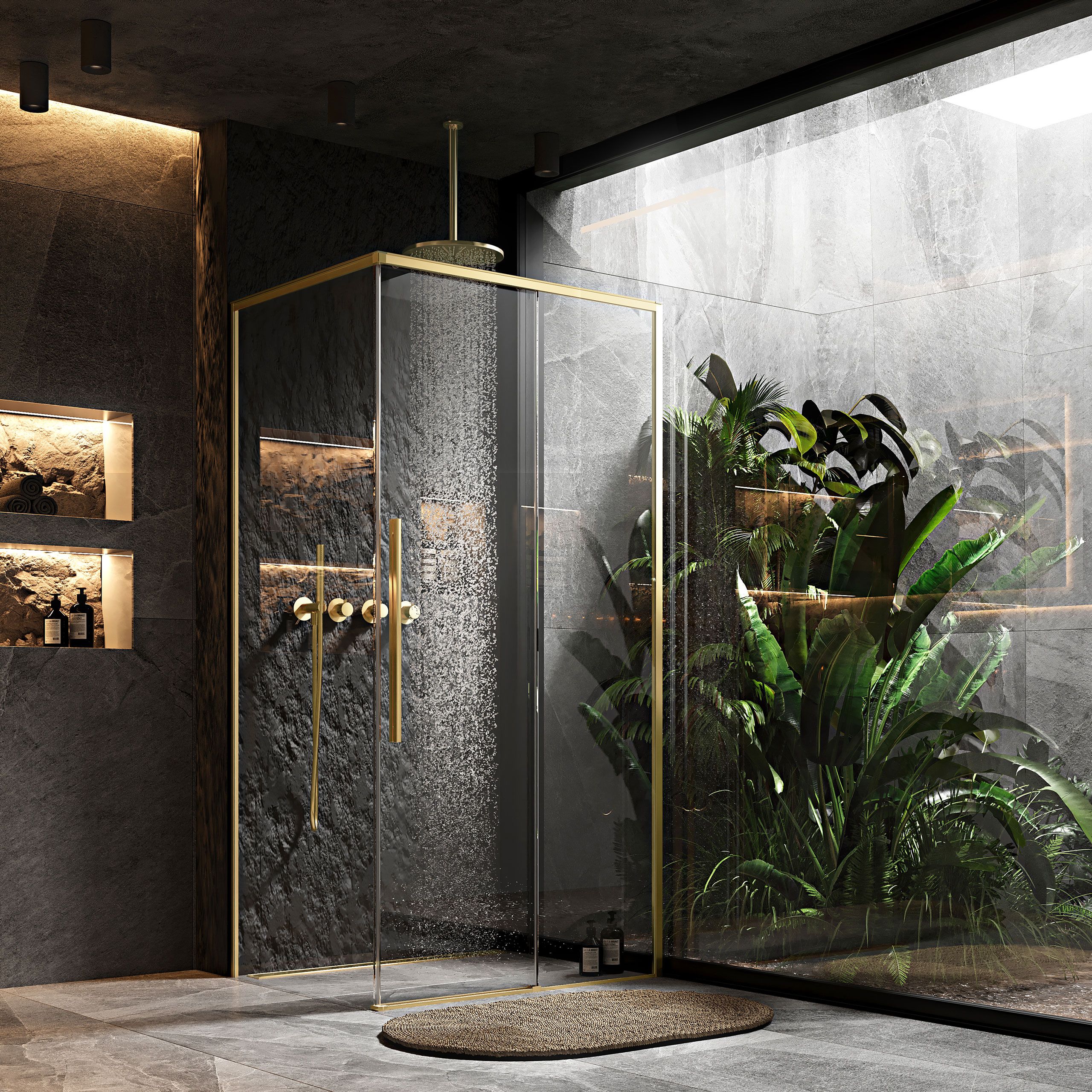 Cabina dus Rea Solar 120x90 cm – profil auriu periat