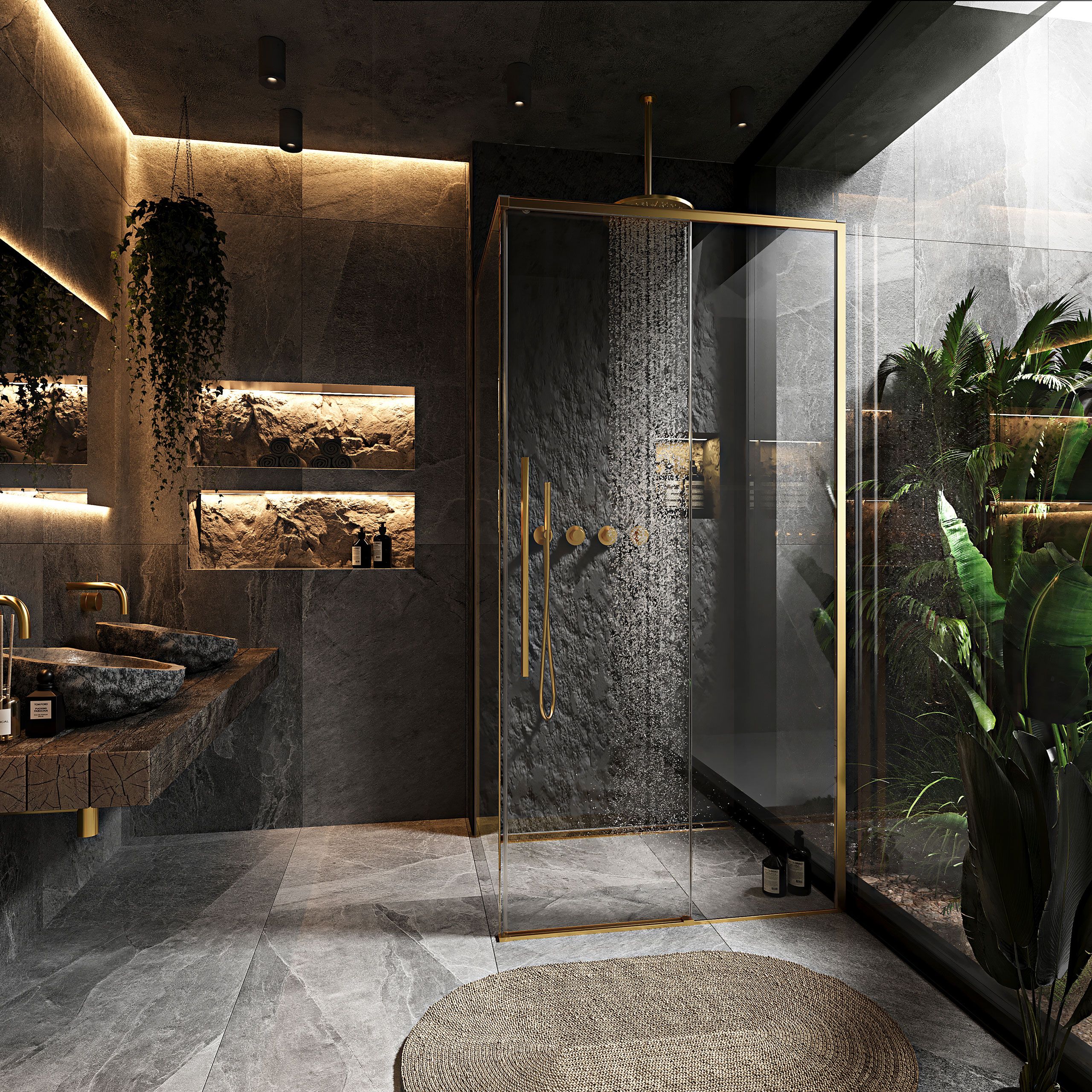 Cabina dus Rea Solar 90x90 cm – profil auriu periat