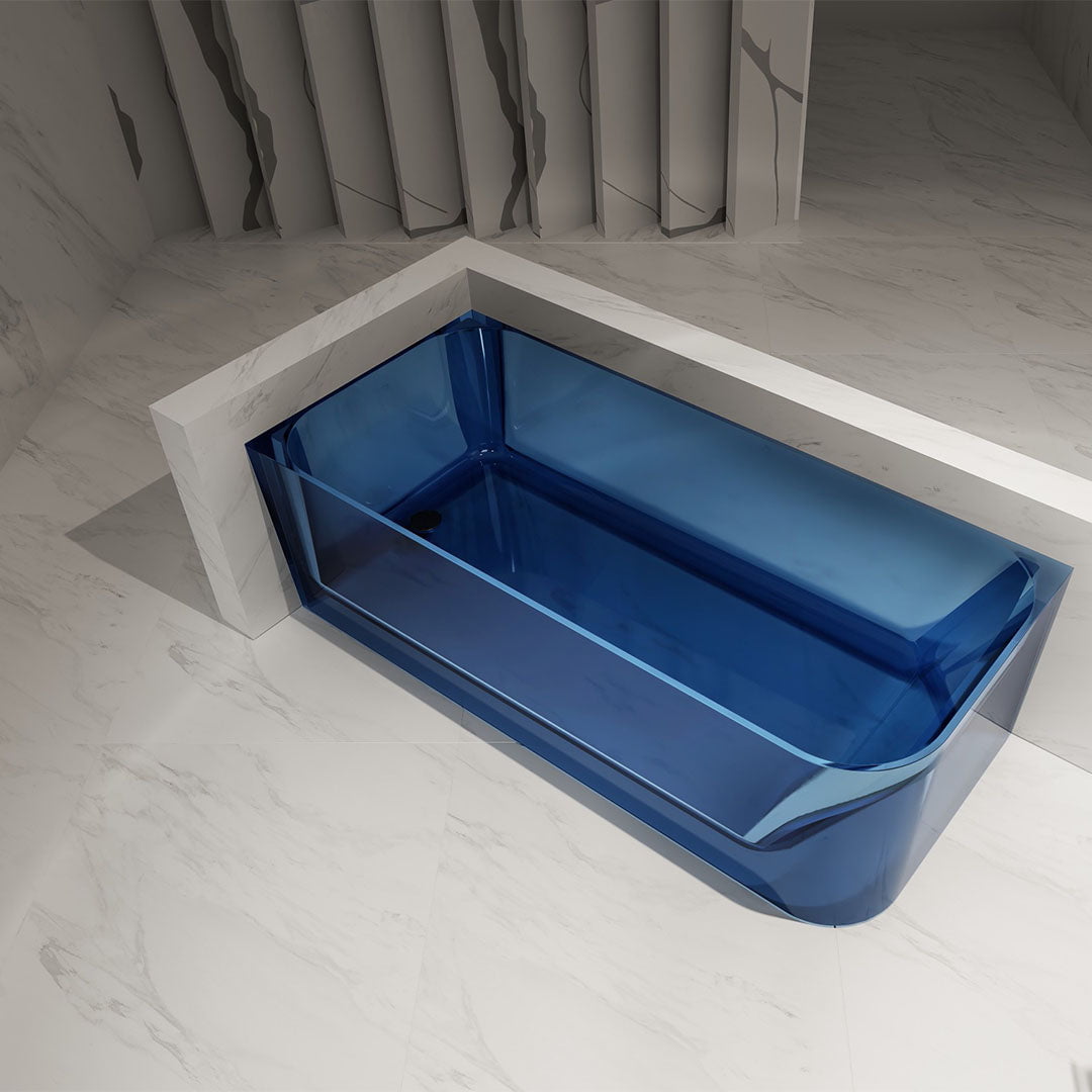 Cada de baie, de colt, 1700x750x550, din rasina, dreptunghiulara, albastru transparent, MonBlari