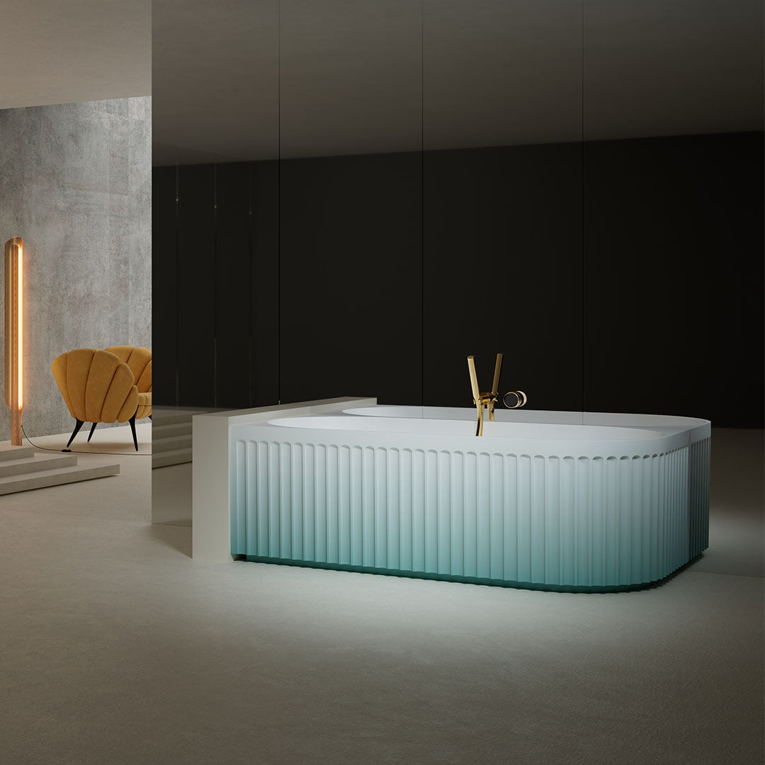 Cada de baie, de colt, 1700x800x550mm, alb, din compozit, ovala, finisaj mat, MonBlari