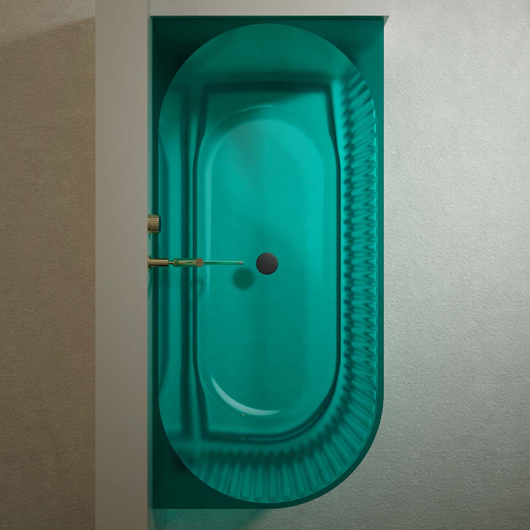Cada de baie, de colt, 1700x800x550mm, din rasina, transparenta, finisaj mat, MonBlari