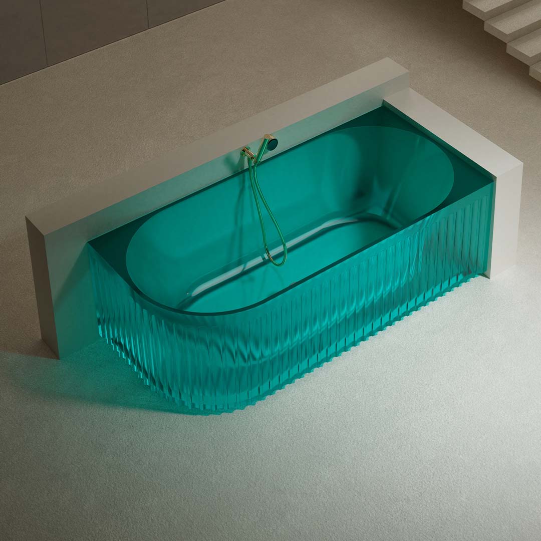 Cada de baie, de colt, 1700x800x550mm, din rasina, transparenta, finisaj mat, MonBlari