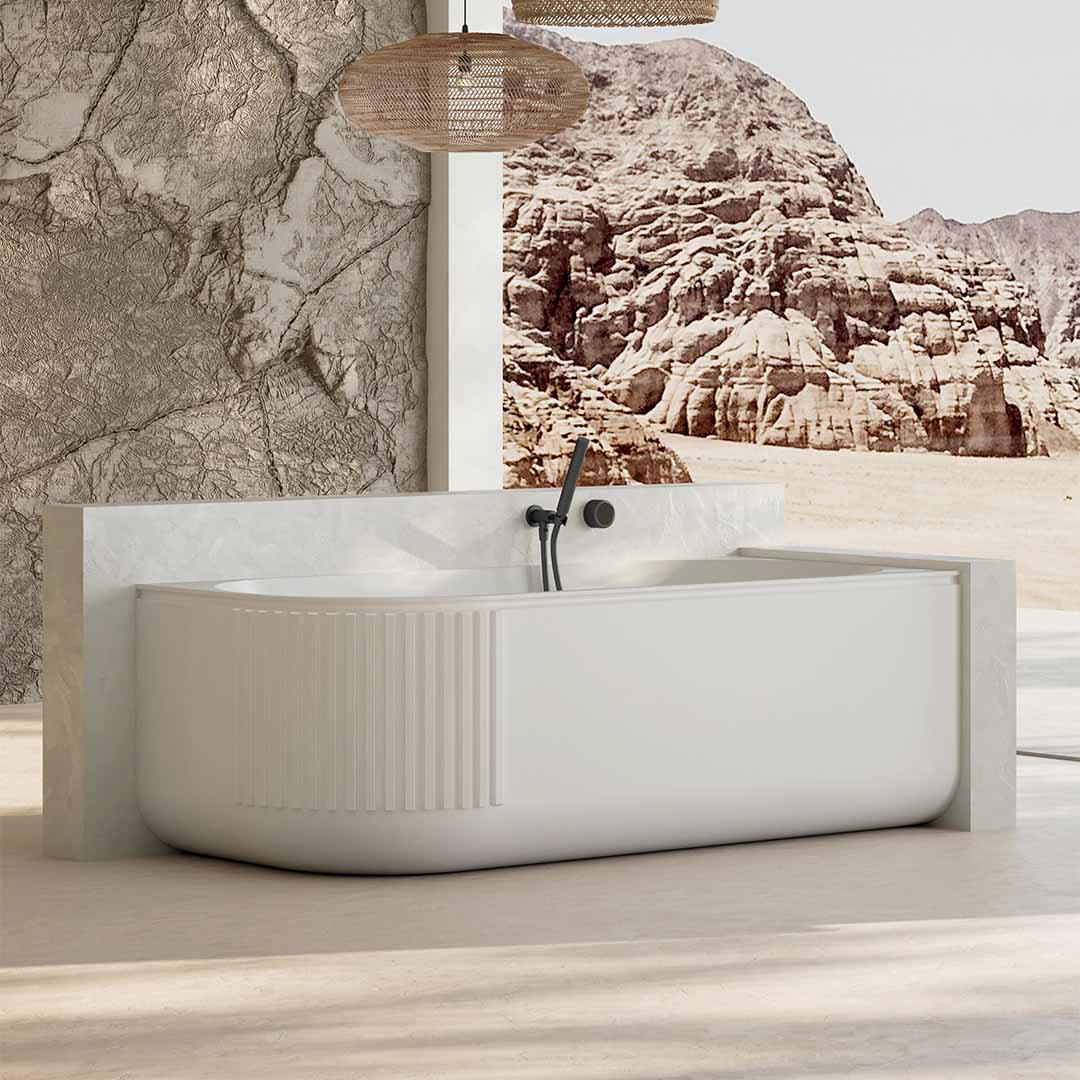 Cada de baie, de colt dreapta, 1700x756x580, din compozit, ovala, alb mat, riflat, MonBlari