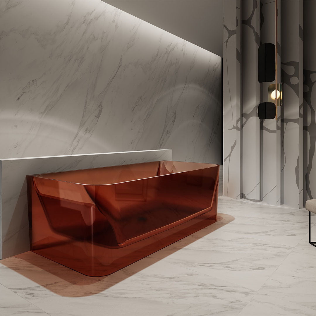 Cada de baie, de perete, 1600x750x550, din rasina, dreptunghiulara, rosu transparent, MonBlari