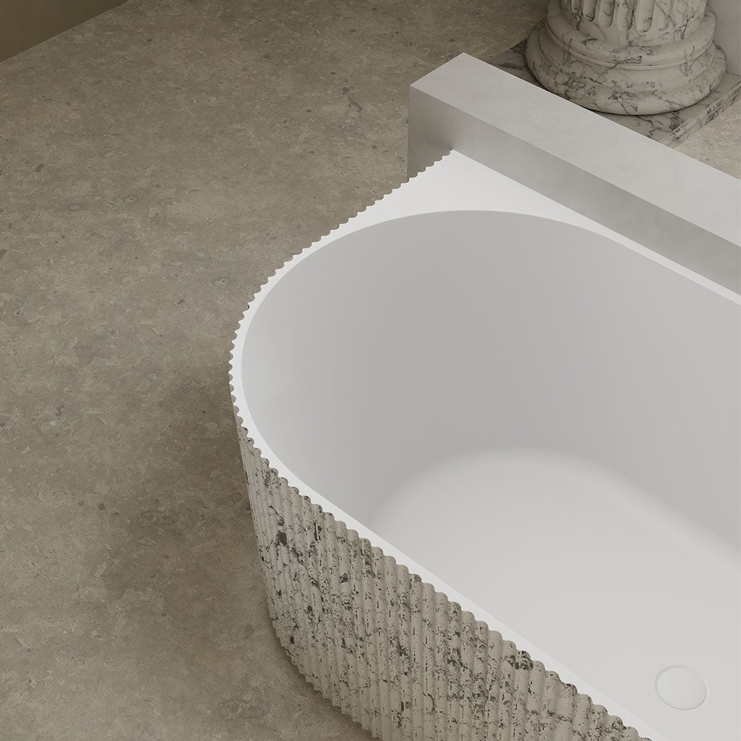 Cada de baie, de perete, 1700x750x550, din compozit, ovala, alb/gri, riflat, MonBlari