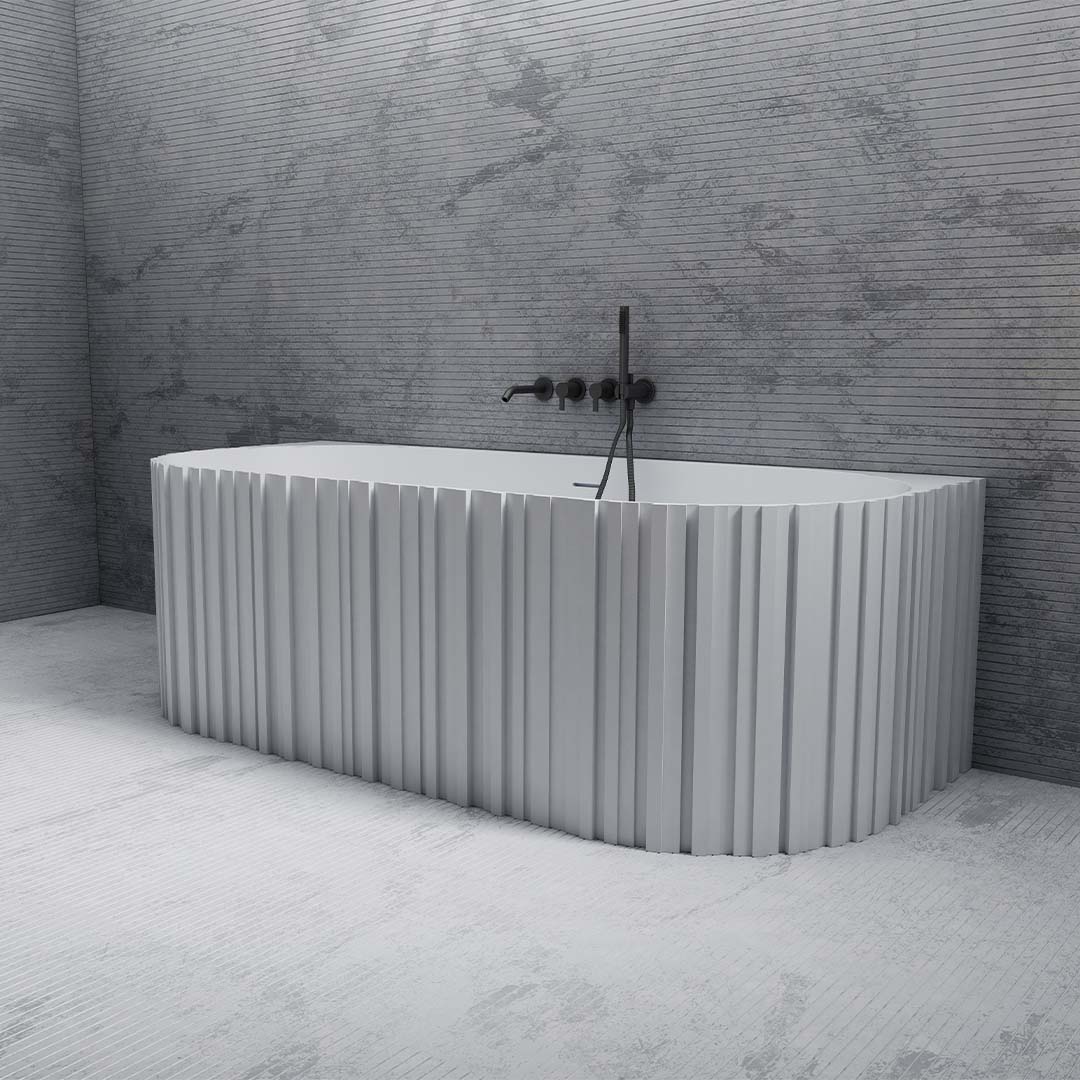 Cada de baie, de perete, 1700x750x550mm, ovala, din compozit, alb, riflaj vertical, MonBlari