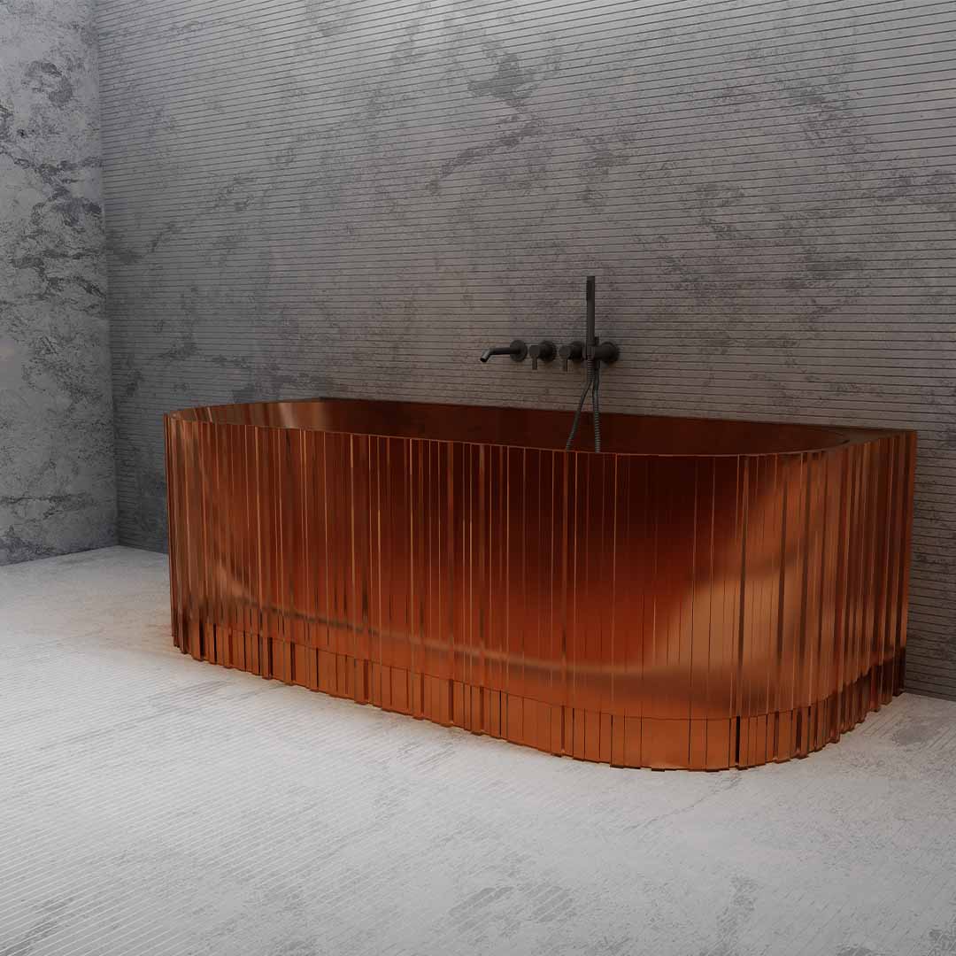 Cada de baie, de perete, 1700x750x550mm, ovala, din compozit, portocaliu transparent, finisaj mat, MonBlari