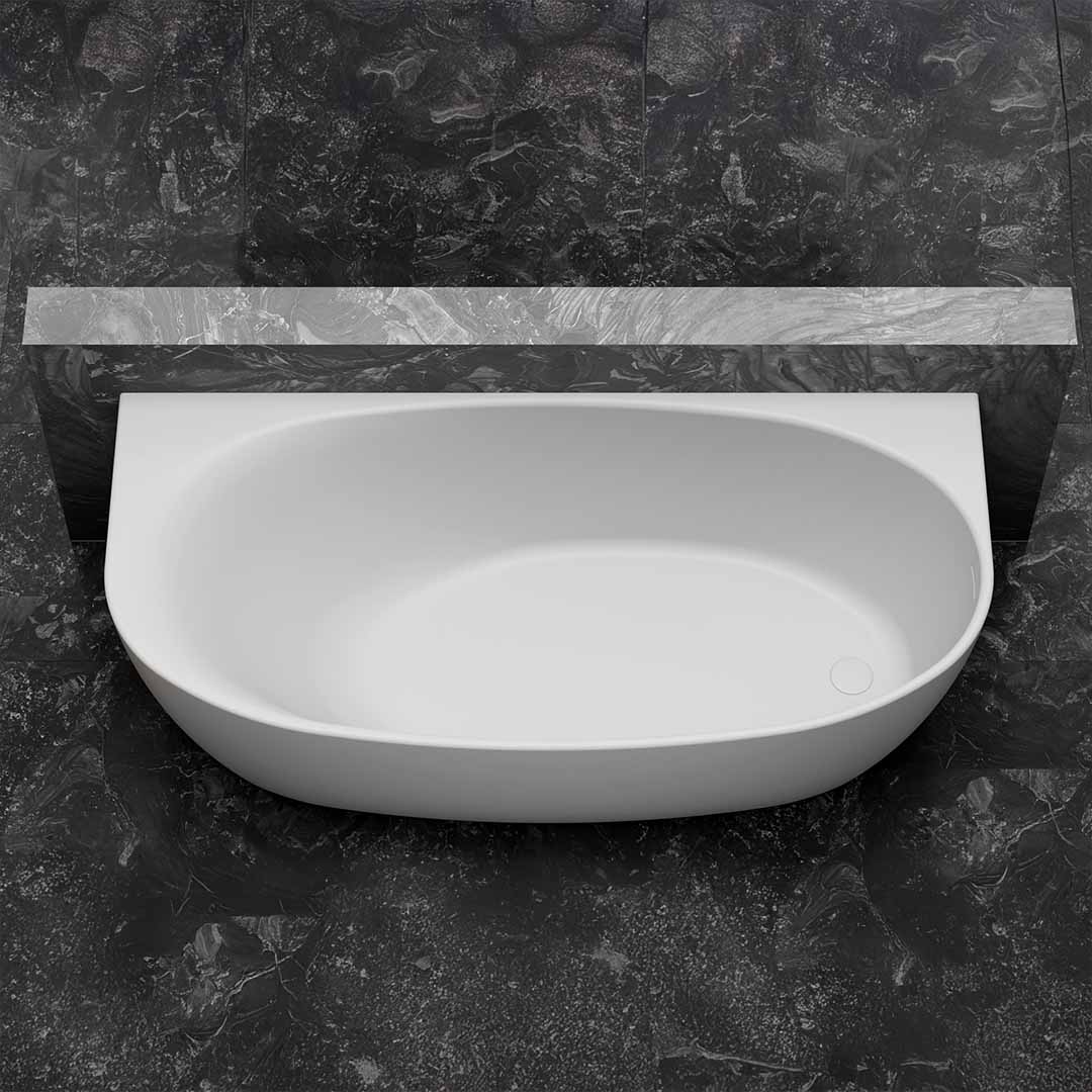 Cada de baie, de perete, 1700x800x550 mm, din compozit, ovala, alb mat, MonBlari