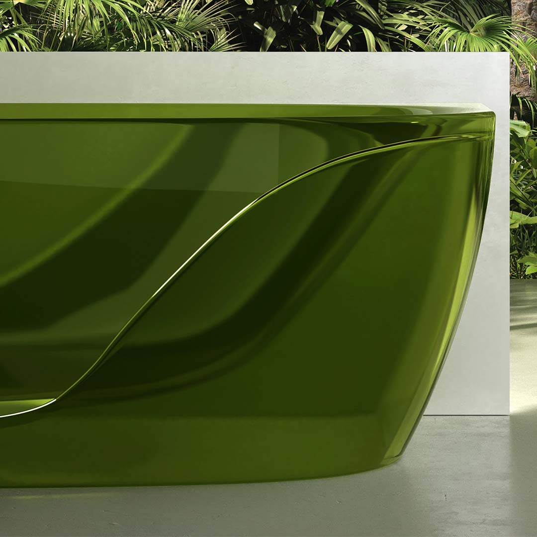 Cada de baie, de perete, 1700x800x550 mm, din rasina, ovala, verde transparent, MonBlari