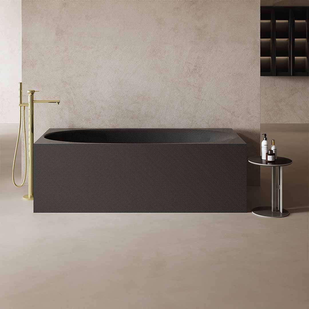 Cada de baie, de perete, 1700x800x550 mm, negru, din fibra de carbon Twill, forma dreptunghiulara, MonBlari