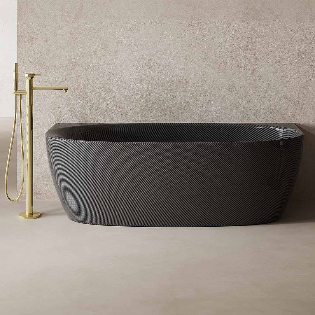 Cada de baie, de perete, 1700x800x550 mm, negru, din fibra de carbon Twill, forma ovala, MonBlari