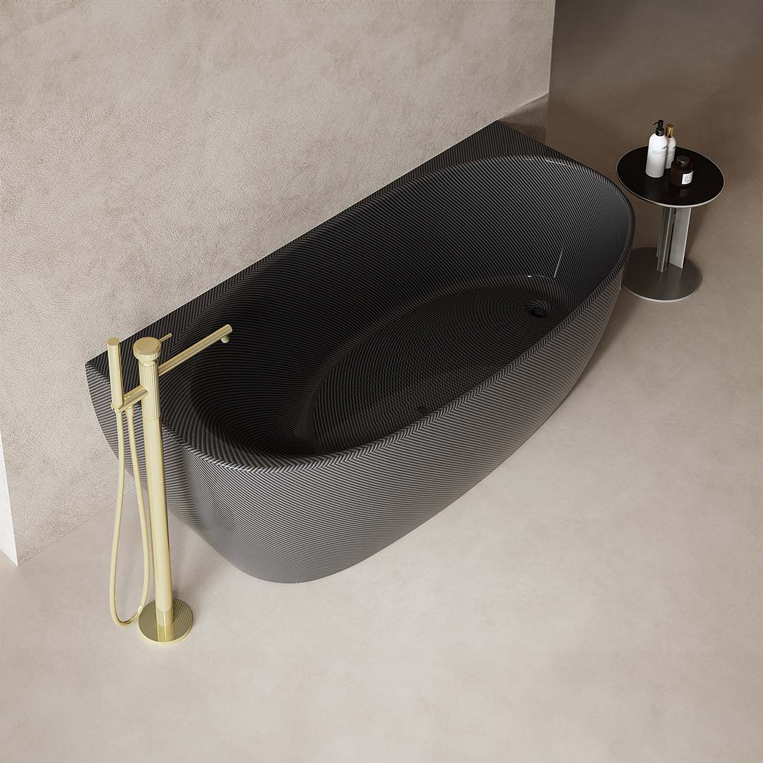 Cada de baie, de perete, 1700x800x550 mm, negru, din fibra de carbon Twill, forma ovala, MonBlari