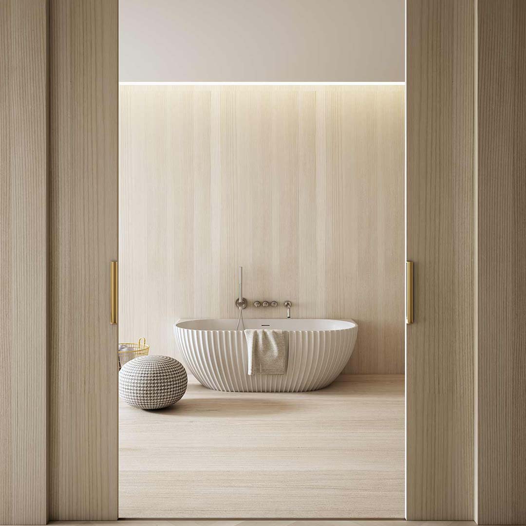 Cada de baie, de perete, 1700x800x580 mm, din compozit, ovala, alb mat, cu riflaje, MonBlari