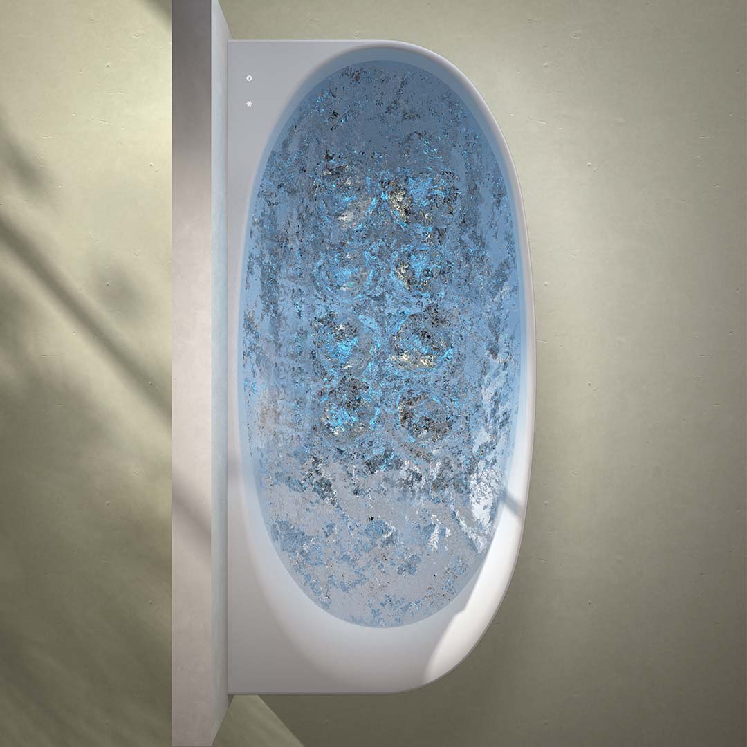 Cada de baie, de perete, functie jacuzzi, 1700x800x550 mm, din compozit, ovala, alb mat, MonBlari