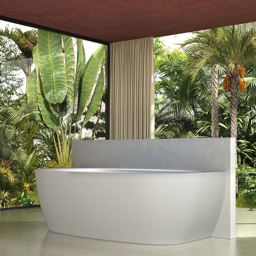 Cada de baie, de perete, functie jacuzzi, 1700x800x550 mm, din compozit, ovala, alb mat, MonBlari