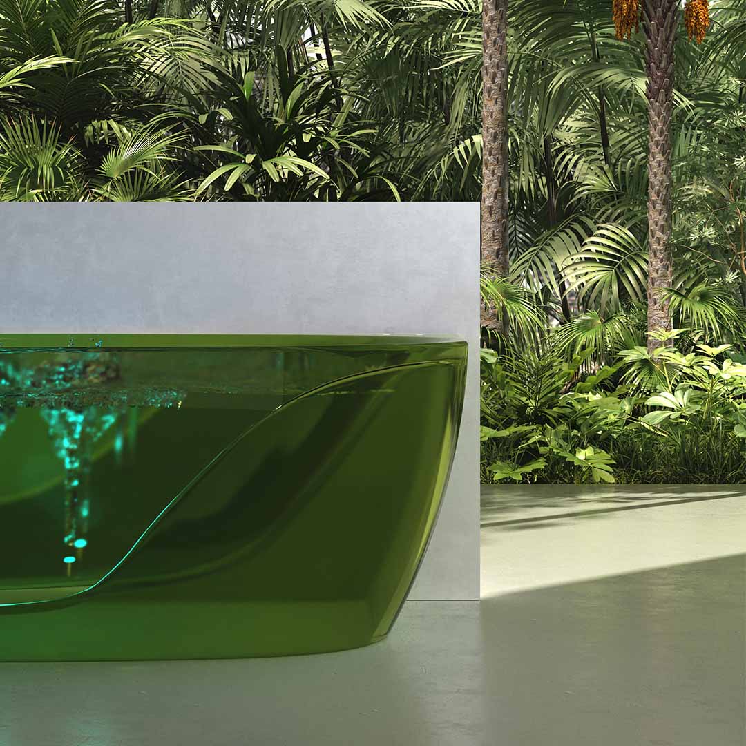 Cada de baie, de perete, functie jacuzzi, 1700x800x550 mm, din rasina, ovala, verde transparent, MonBlari