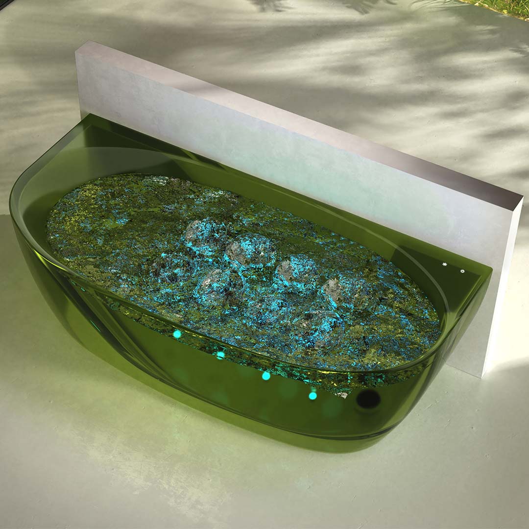 Cada de baie, de perete, functie jacuzzi, 1700x800x550 mm, din rasina, ovala, verde transparent, MonBlari