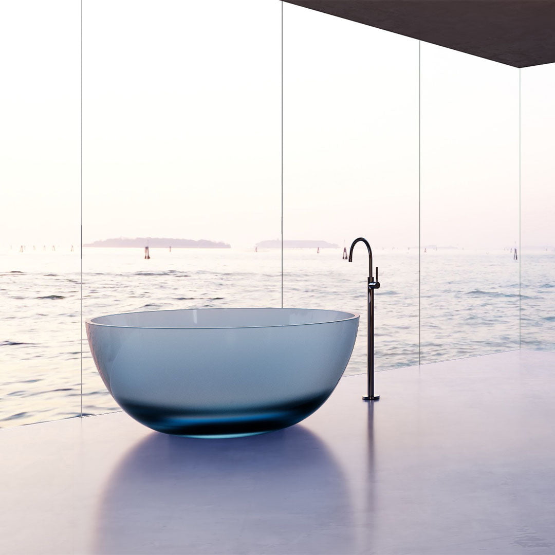 Cada de baie, freestanding, 1300x1300x550, din rasina, rotunda, albastru transparent, MonBlari