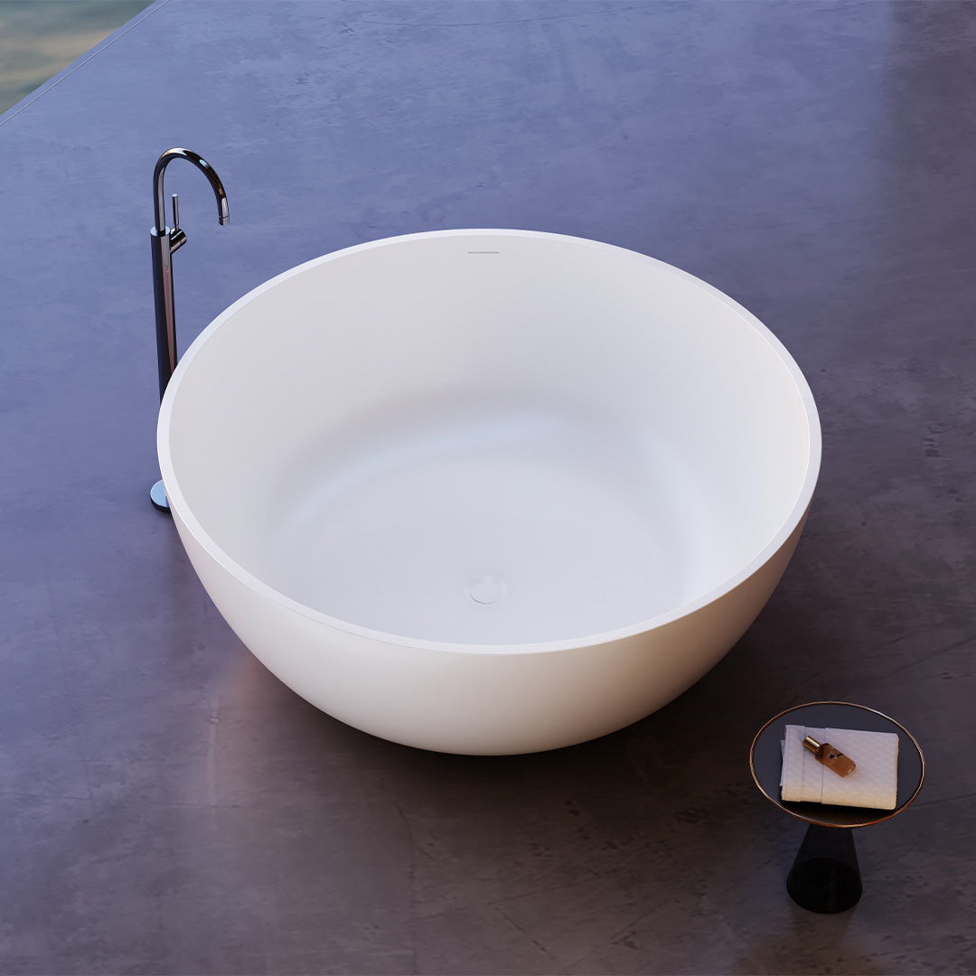 Cada de baie, freestanding, 1300x1300x550 mm, din compozit, rotunda, alb, MonBlari