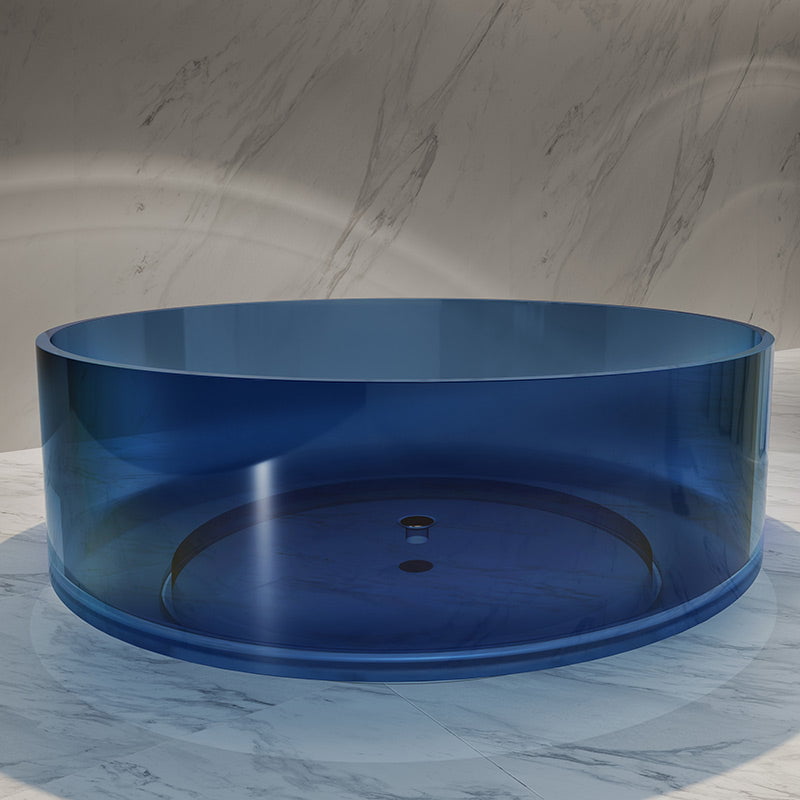 Cada de baie, freestanding, 1500x1500x550, din rasina, rotunda, albastru transparent, MonBlari