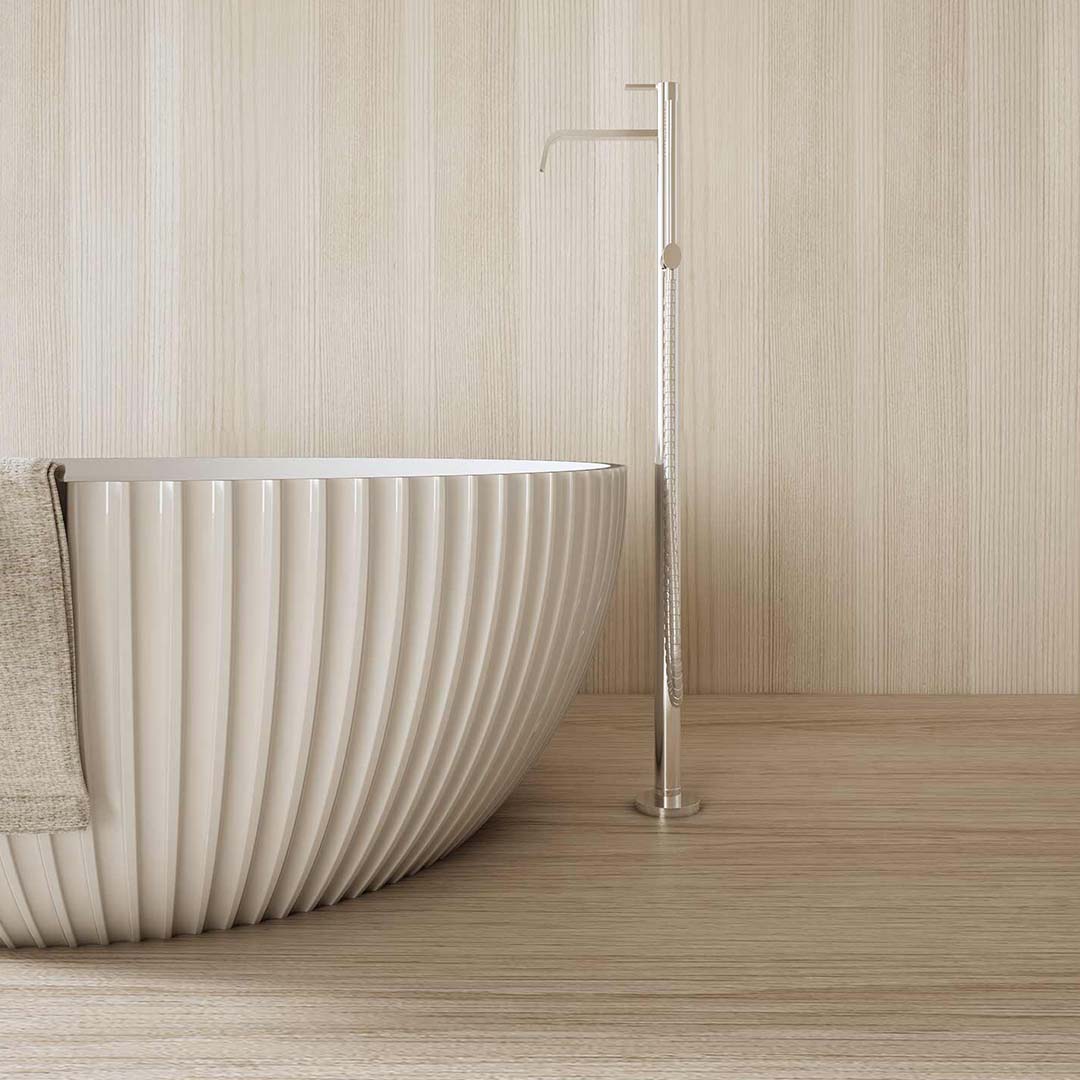 Cada de baie, freestanding, 1500x1500x580 mm, din compozit, rotunda, alb mat, cu riflaje, MonBlari