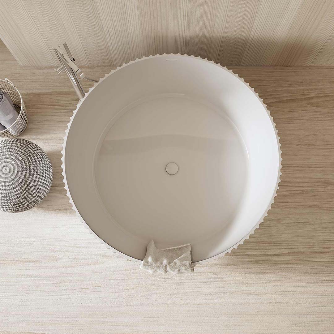 Cada de baie, freestanding, 1500x1500x580 mm, din compozit, rotunda, alb mat, cu riflaje, MonBlari