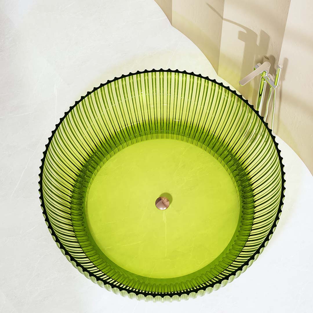 Cada de baie, freestanding, 1500x1500x580 mm, din rasina, rotunda, verde transparent, cu riflaje, MonBlari