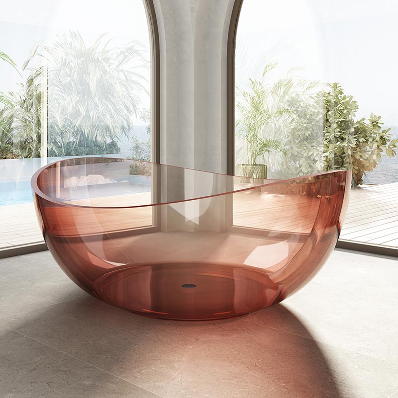 Cada de baie, freestanding, 1500x1500x635, din rasina, rotunda, roz transparent, MonBlari